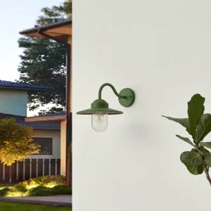 Lindby Applique d'extérieur Bilma, vert, aluminium, verre^ Appliques Murales Extérieures