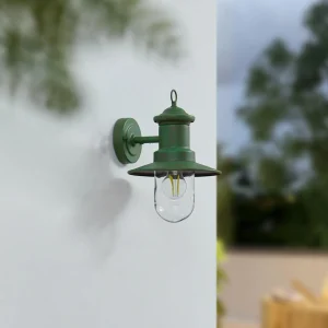 Lindby Applique d'extérieur Eloretta, 22 cm, vert, verre, acier^ Appliques Murales Extérieures | Luminaires De Terrasse