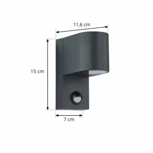 Lindby Applique d'extérieur Gelso, aluminium, 15 cm, GU10, capteur^ Appliques D'Extérieur Avec Détecteur