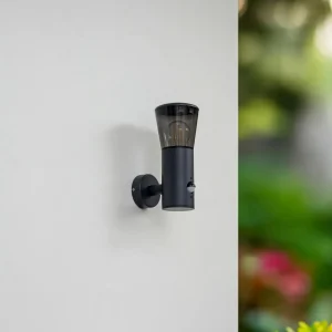 Lindby Applique d'extérieur Heulo, Ø 10,5 cm, gris fumé, capteur^ Appliques D'Extérieur Avec Détecteur