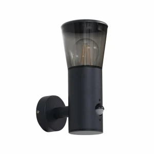 Lindby Applique d'extérieur Heulo, Ø 10,5 cm, gris fumé, capteur^ Appliques D'Extérieur Avec Détecteur