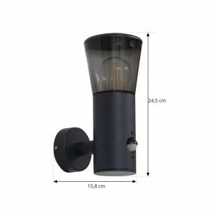 Lindby Applique d'extérieur Heulo, Ø 10,5 cm, gris fumé, capteur^ Appliques D'Extérieur Avec Détecteur