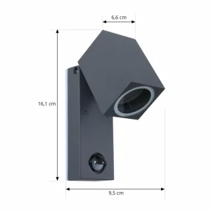 Lindby Applique murale Othil, détecteur de mouvement, gris, aluminium^ Appliques D'Extérieur Avec Détecteur
