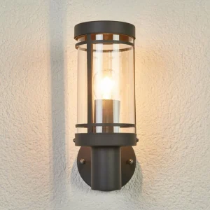 Lindby Appliques d'extérieur Djori, gris foncé, acier inoxydable, Ø 10,5cm^ Appliques Murales Extérieures