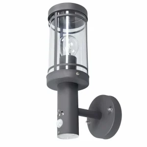 Lindby Appliques d'extérieur Djori, gris foncé, capteur, acier inoxydable^ Appliques D'Extérieur Avec Détecteur