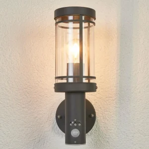 Lindby Appliques d'extérieur Djori, gris foncé, capteur, acier inoxydable^ Appliques D'Extérieur Avec Détecteur