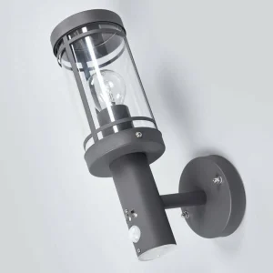 Lindby Appliques d'extérieur Djori, gris foncé, capteur, acier inoxydable^ Appliques D'Extérieur Avec Détecteur