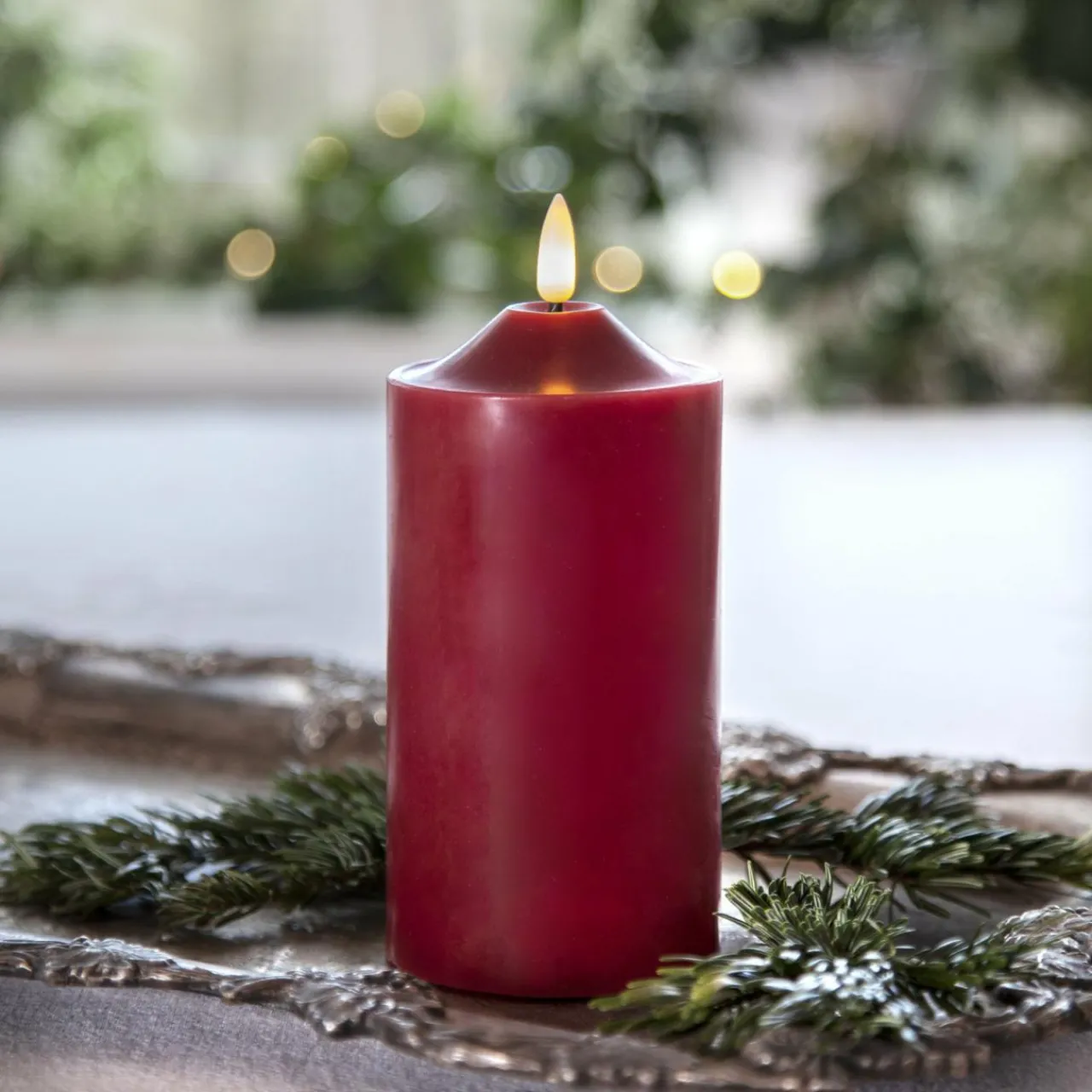 STAR TRADING Bougie LED Flamme, hauteur 17 cm, rouge Cire véritable Fonctionnement sur piles^ Lumière De Noël