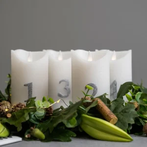 Sirius Bougie LED Sara Avent par 4, 12,5cm blanc/argentée^ Lumière De Noël
