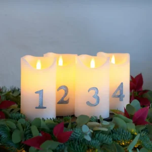 Sirius Bougie LED Sara Avent par 4, 12,5cm blanc/argentée^ Lumière De Noël