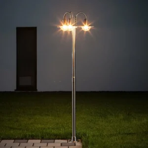 Lindby Candélabre Damion en inox à 3 lampes^ Lampadaires D'Extérieur