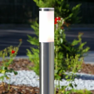 Lindby Éclairage pour chemin cylindrique Kristof, inox^ Bornes Éclairage Extérieur