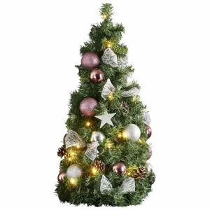 STAR TRADING Cône de sapin LED Noël avec déco argentée/rose^ Lumière De Noël