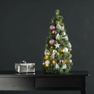 STAR TRADING Cône de sapin LED Noël avec déco argentée/rose^ Lumière De Noël