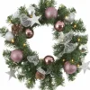 STAR TRADING Couronne de sapin LED Noël avec déco argentée/rose^ Lumière De Noël
