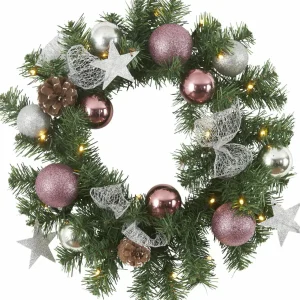 STAR TRADING Couronne de sapin LED Noël avec déco argentée/rose^ Lumière De Noël