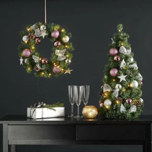 STAR TRADING Couronne de sapin LED Noël avec déco argentée/rose^ Lumière De Noël
