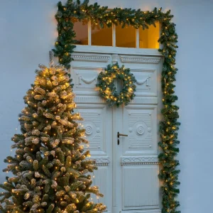 Sirius Couronne LED Anton minuterie, vert & décor enneigé^ Lumière De Noël