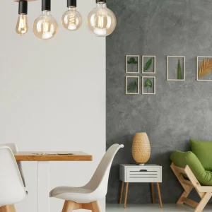 Envostar Esan plafonnier en bois de hêtre à 5 lampes^ Luminaires Durables