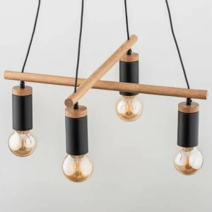 Envostar Glenn suspension à 4 lampes, hêtre/noir^ Luminaires Durables
