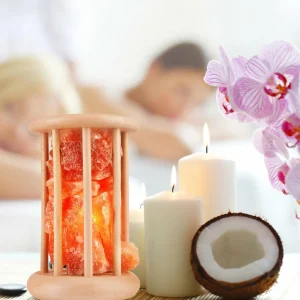 Envostar Harmony Lampe de sel avec cage en bois clair^ Lampes Décoratives