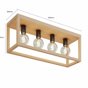 Envostar Rowan plafonnier, chêne, angulaire, 4 lampes^ Luminaires Durables