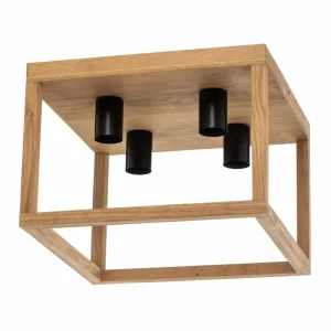 Envostar Rowan plafonnier chêne, carré, 4 lampes^ Luminaires Durables