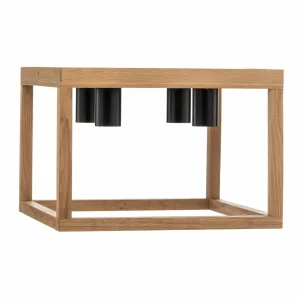Envostar Rowan plafonnier chêne, carré, 4 lampes^ Luminaires Durables