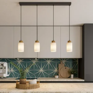 Envostar Talia suspension, chêne/blanc, 4 lampes^ Luminaires Durables