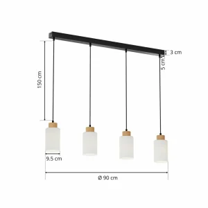 Envostar Talia suspension, chêne/blanc, 4 lampes^ Luminaires Durables