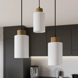 Envostar Talia suspension chêne/blanc, 3 lampes ronde^ Luminaires Durables