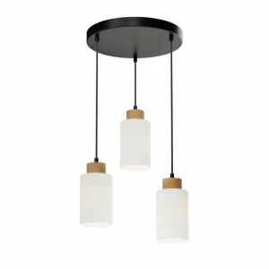 Envostar Talia suspension chêne/blanc, 3 lampes ronde^ Luminaires Durables