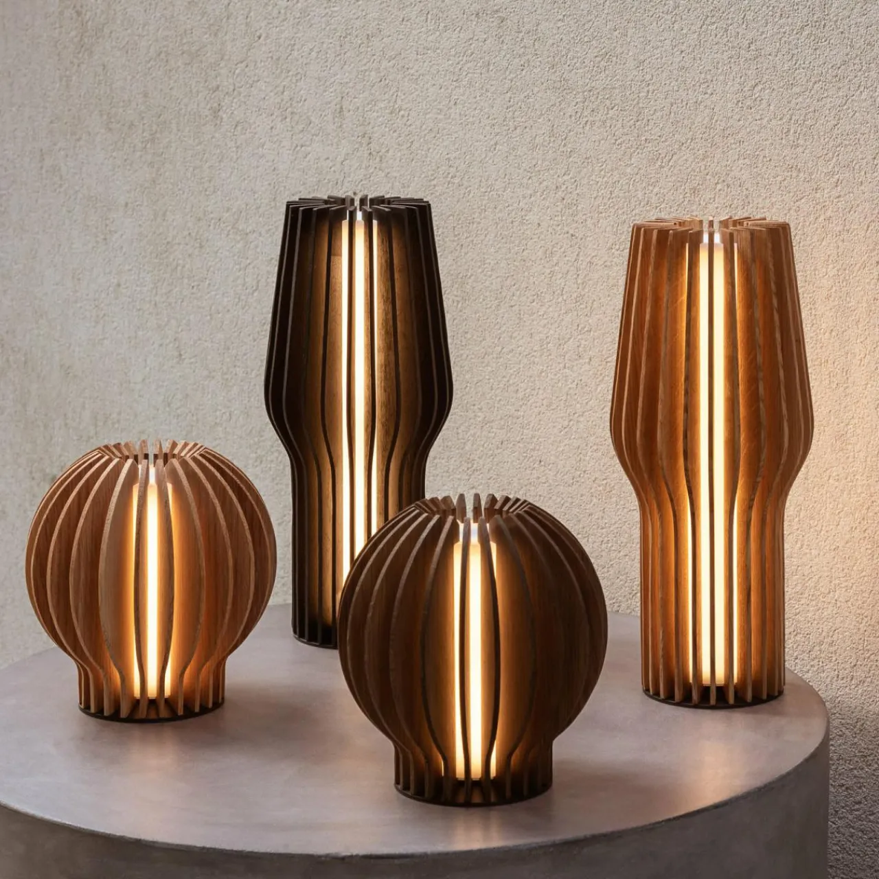 Eva Solo Lampe à poser LED rechargeable Radiant, bois clair, Ø 14cm, USB^ Lampes Décoratives