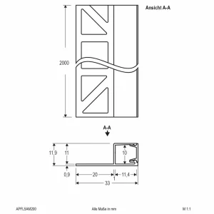 EVN APFL5 profilé carrelage latéral 200cmx3,3cm^ Lampes Décoratives