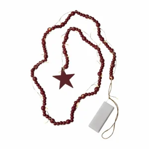STAR TRADING Guirlande lumineuse LED Beady, rouge, perles en bois, 150 cm, pile^ Lumière De Noël