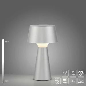 JUST LIGHT. Lampe à poser LED rechargeable Abera argent Plastique IP54^ Lampes Décoratives