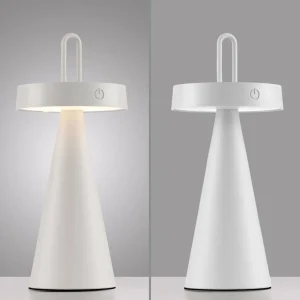 JUST LIGHT. Lampe à poser LED rechargeable Alwa, blanc, fer, IP44^ Lampes Décoratives