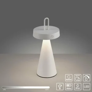 JUST LIGHT. Lampe à poser LED rechargeable Alwa, blanc, fer, IP44^ Lampes Décoratives