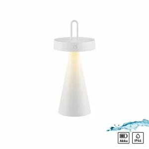JUST LIGHT. Lampe à poser LED rechargeable Alwa, blanc, fer, IP44^ Lampes Décoratives