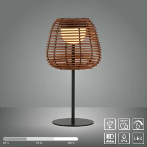 JUST LIGHT. Lampe à poser LED rechargeable Askia, rotin, IP54 Touchdim^ Lampes Décoratives