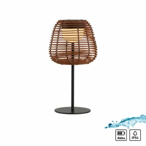 JUST LIGHT. Lampe à poser LED rechargeable Askia, rotin, IP54 Touchdim^ Lampes Décoratives