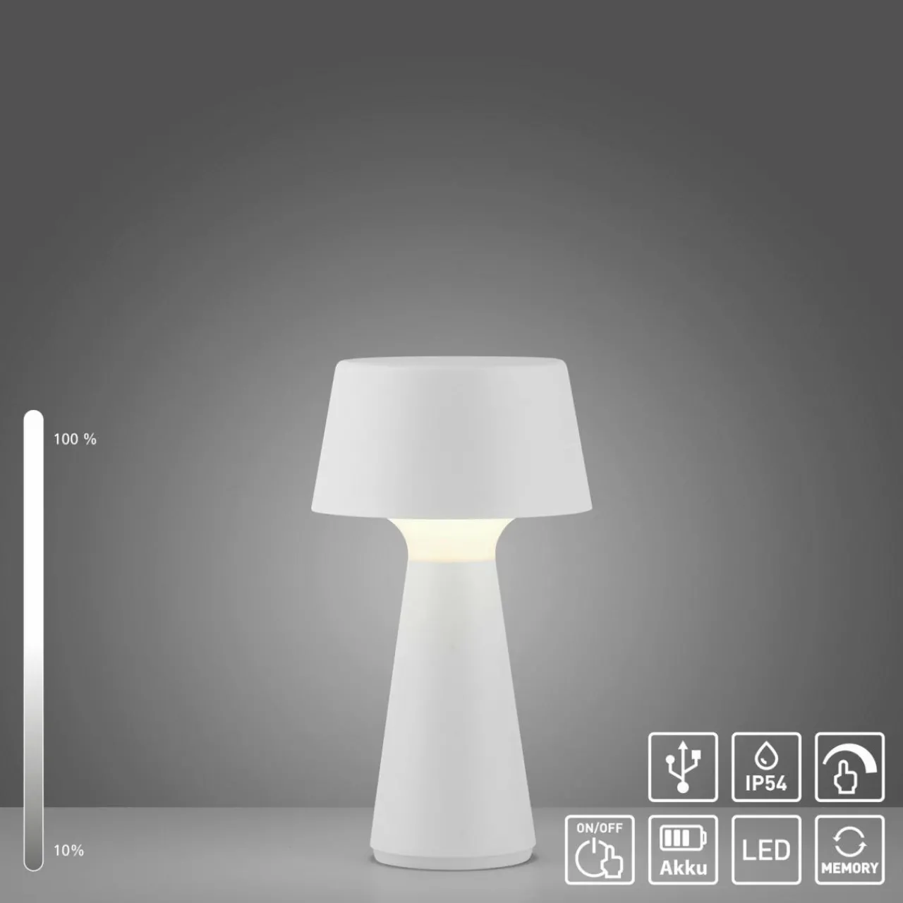 JUST LIGHT. Lampe de table LED rechargeable Abera blanc Plastique IP54^ Lampes Décoratives