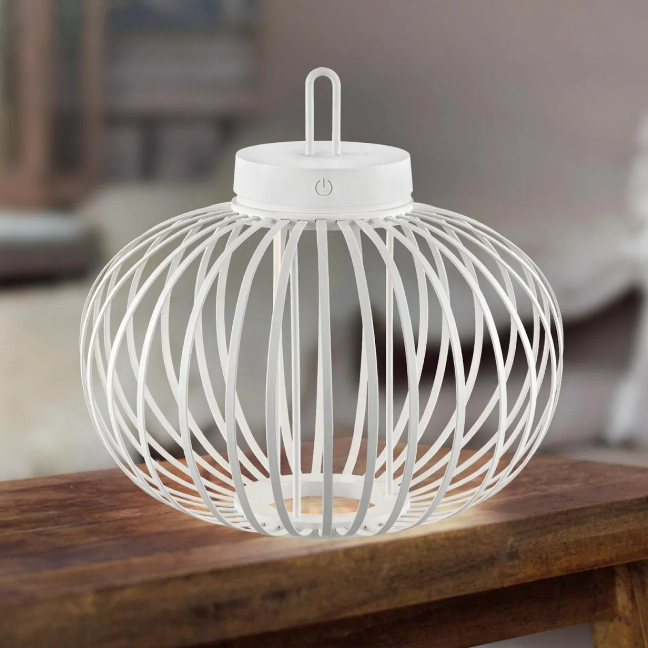 JUST LIGHT. Lampe de table LED rechargeable Akuba, blanc, 33 cm, bambou^ Lampes Décoratives