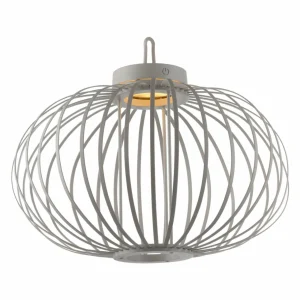JUST LIGHT. Lampe de table LED rechargeable Akuba gris-beige 37cm bambou^ Lampes Décoratives
