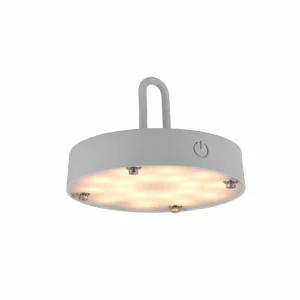 JUST LIGHT. Lampe de table LED rechargeable Akuba gris-beige 22cm bambou^ Lampes Décoratives