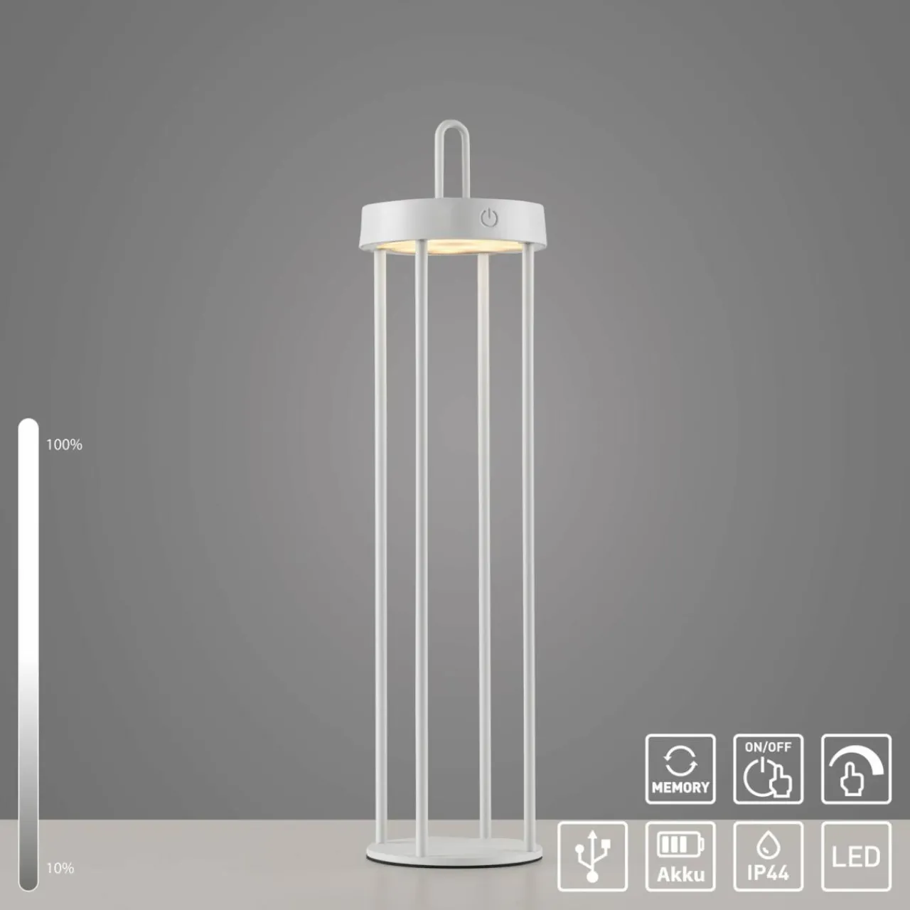 JUST LIGHT. Lampe de table LED rechargeable Anselm, blanc, 50 cm, fer^ Lampes Décoratives