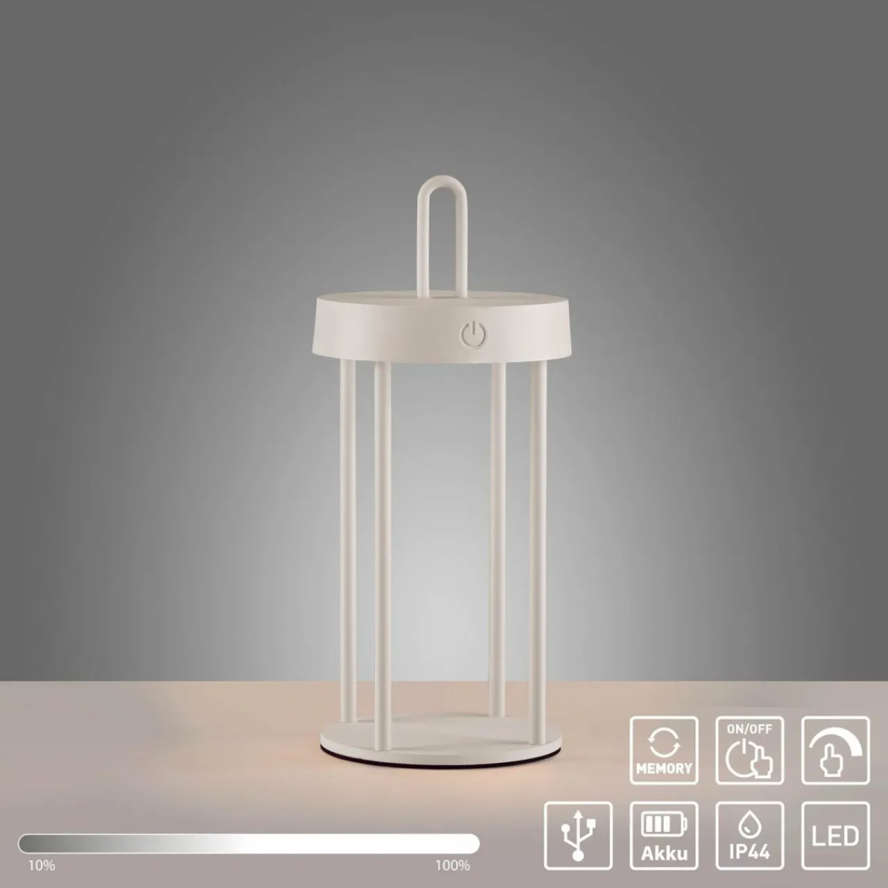 JUST LIGHT. Lampe de table LED rechargeable Anselm, blanc, 28 cm, fer^ Lampes Décoratives