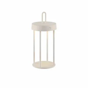 JUST LIGHT. Lampe de table LED rechargeable Anselm gris-beige 28cm fer^ Lampes Décoratives