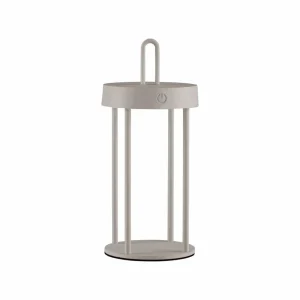 JUST LIGHT. Lampe de table LED rechargeable Anselm gris-beige 28cm fer^ Lampes Décoratives