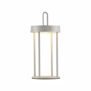 JUST LIGHT. Lampe de table LED rechargeable Anselm gris-beige 28cm fer^ Lampes Décoratives